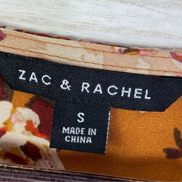 Zac & Rachel Floral Surplice Crossover Blouse Rust Orange Small - Picture 11 of 14